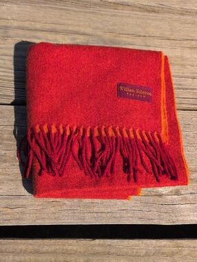 Vintage William Edleston England Red-Orange Reversable Cashmere Fringe Scarf